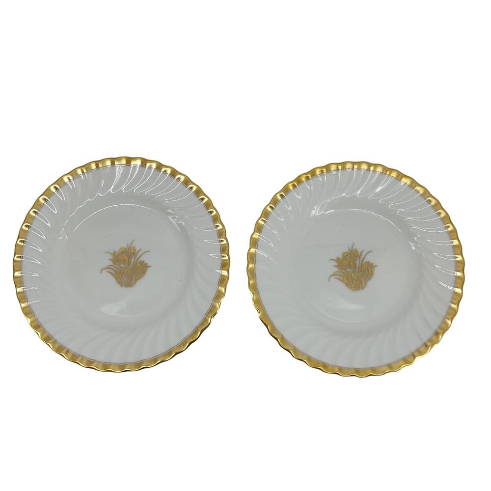 Minton Crocus Bone China Salad Plates (2) Gold Trim Floral